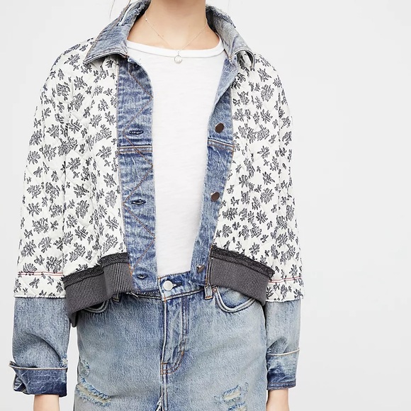 Free People Ditsy Denim Quilted Dolman Jacket Oversized - Picture 8 of 10